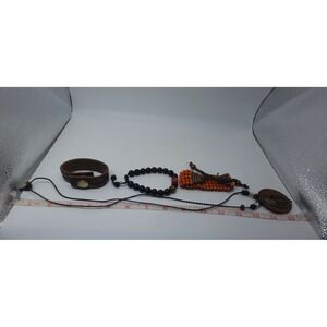 Boho Jewelry Handmade Bundle Leather Cuff Wood Leaf Necklace Beaded Bracelets